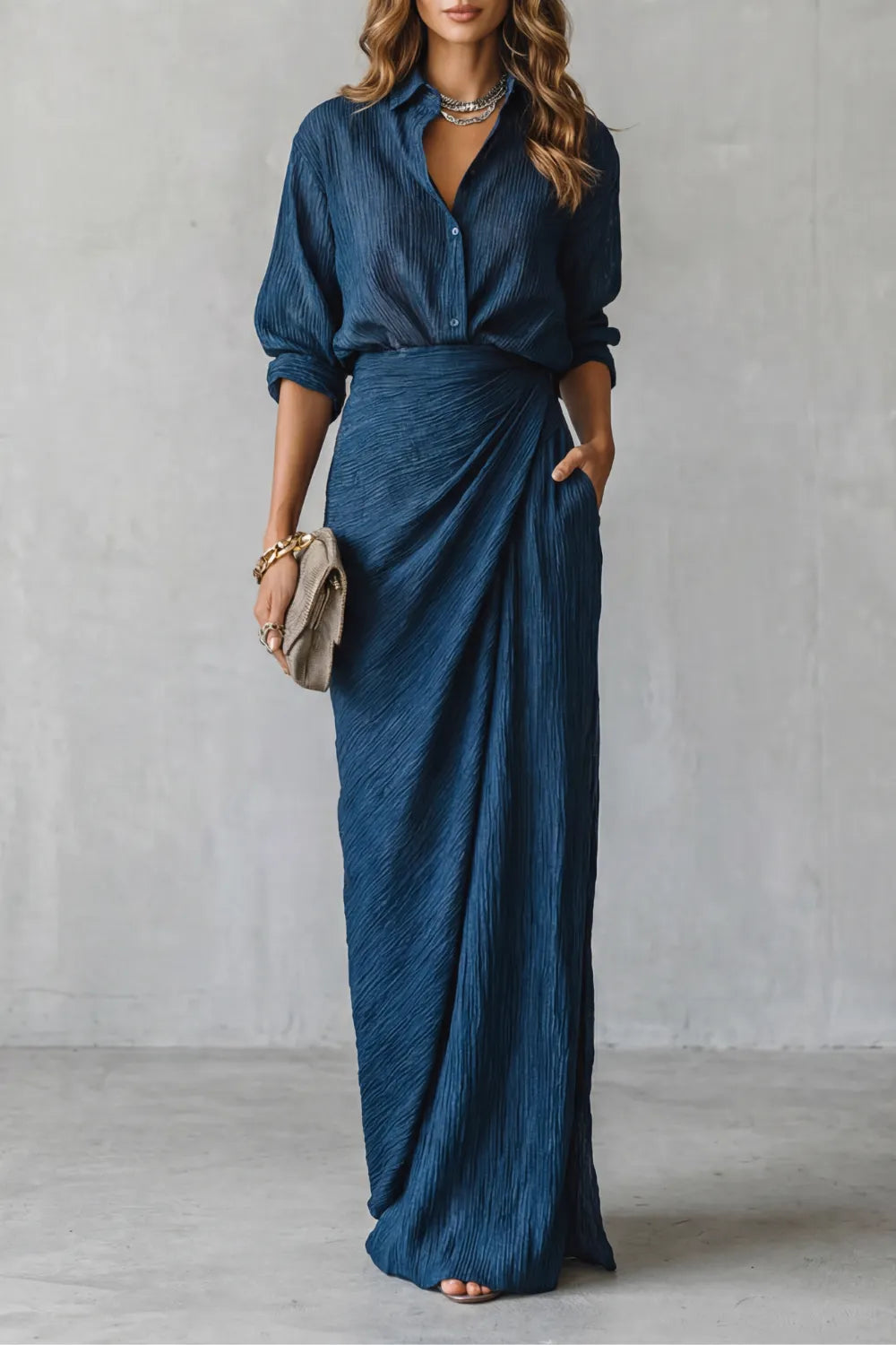 Pleated texture elegance – Two-piece set