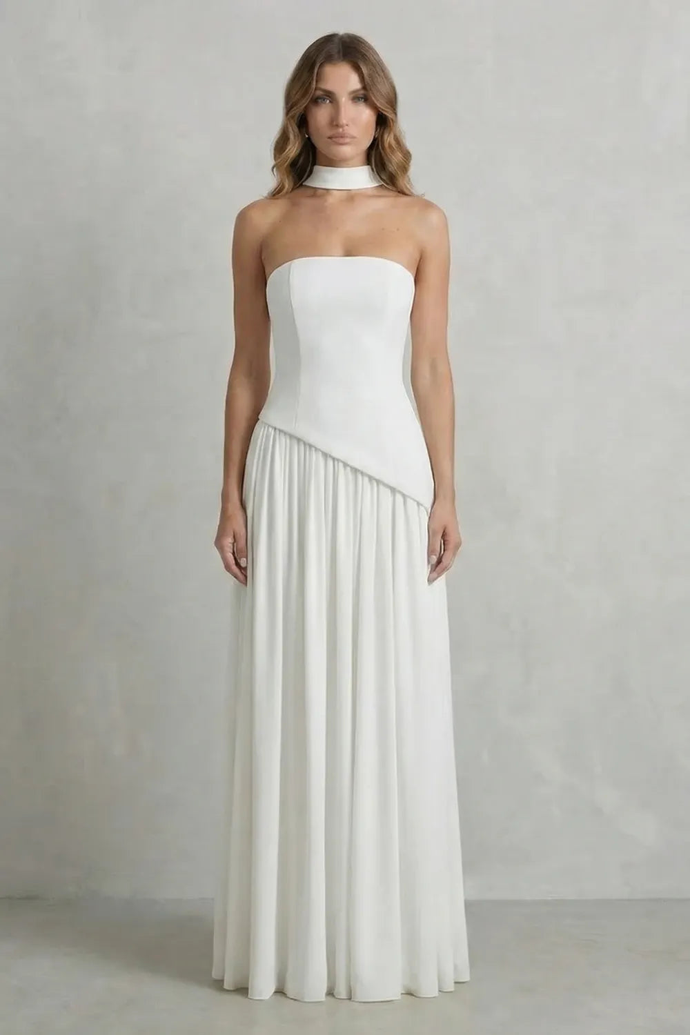Sculpted draped slit – Strapless maxi dress