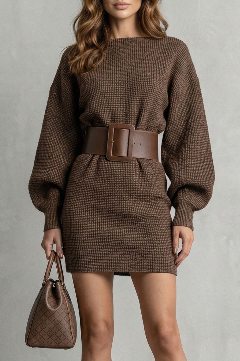 Structured knit fit – Belted mini dress (Belt included)