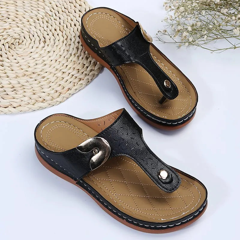 2026 Summer New Women's Metal Decor Feature Pattern Wedge Flip-Flops