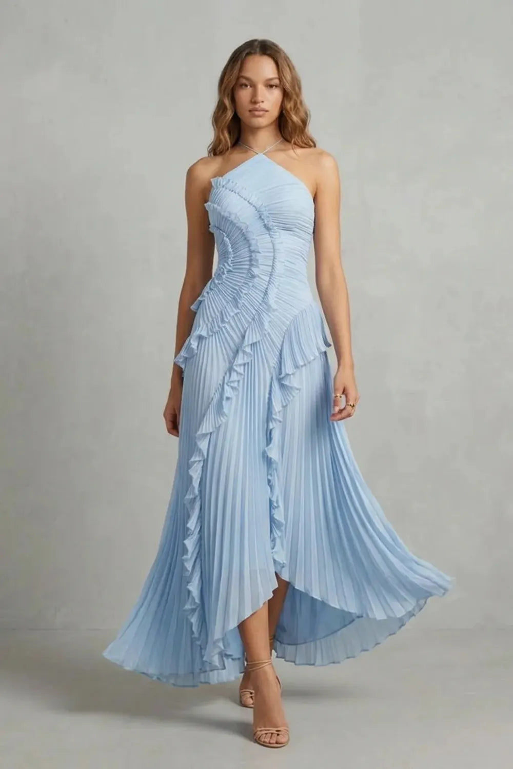 Sculpted pleats – One-shoulder midi dress