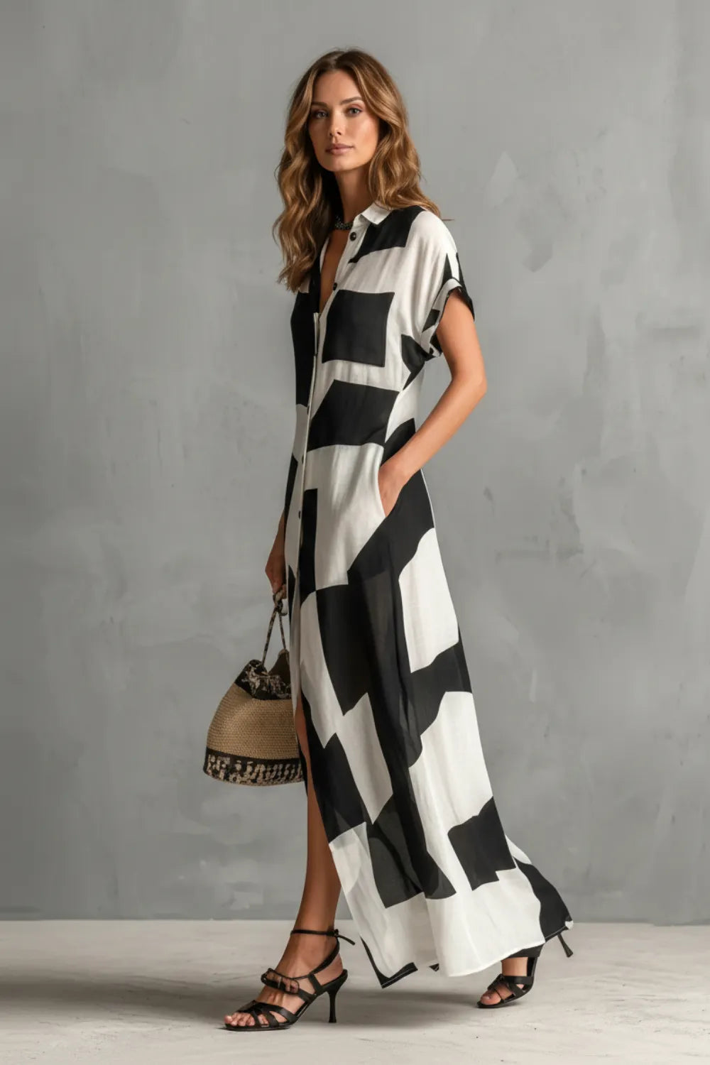 Abstract geometric print – Maxi shirt dress