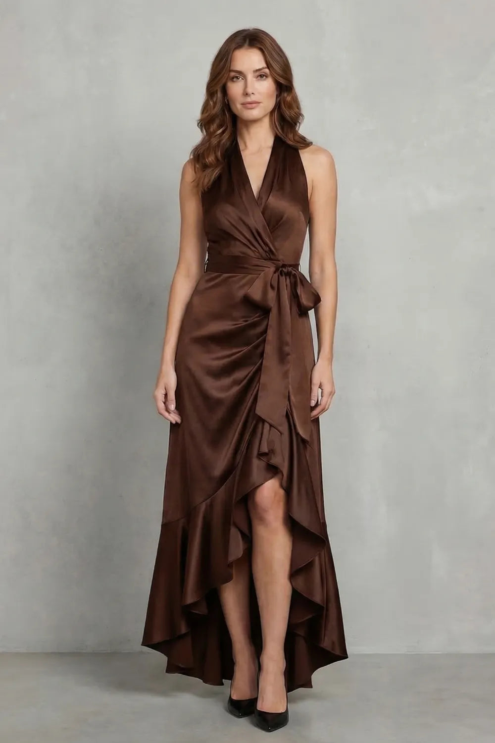 Satin draped silhouette – Evening maxi dress