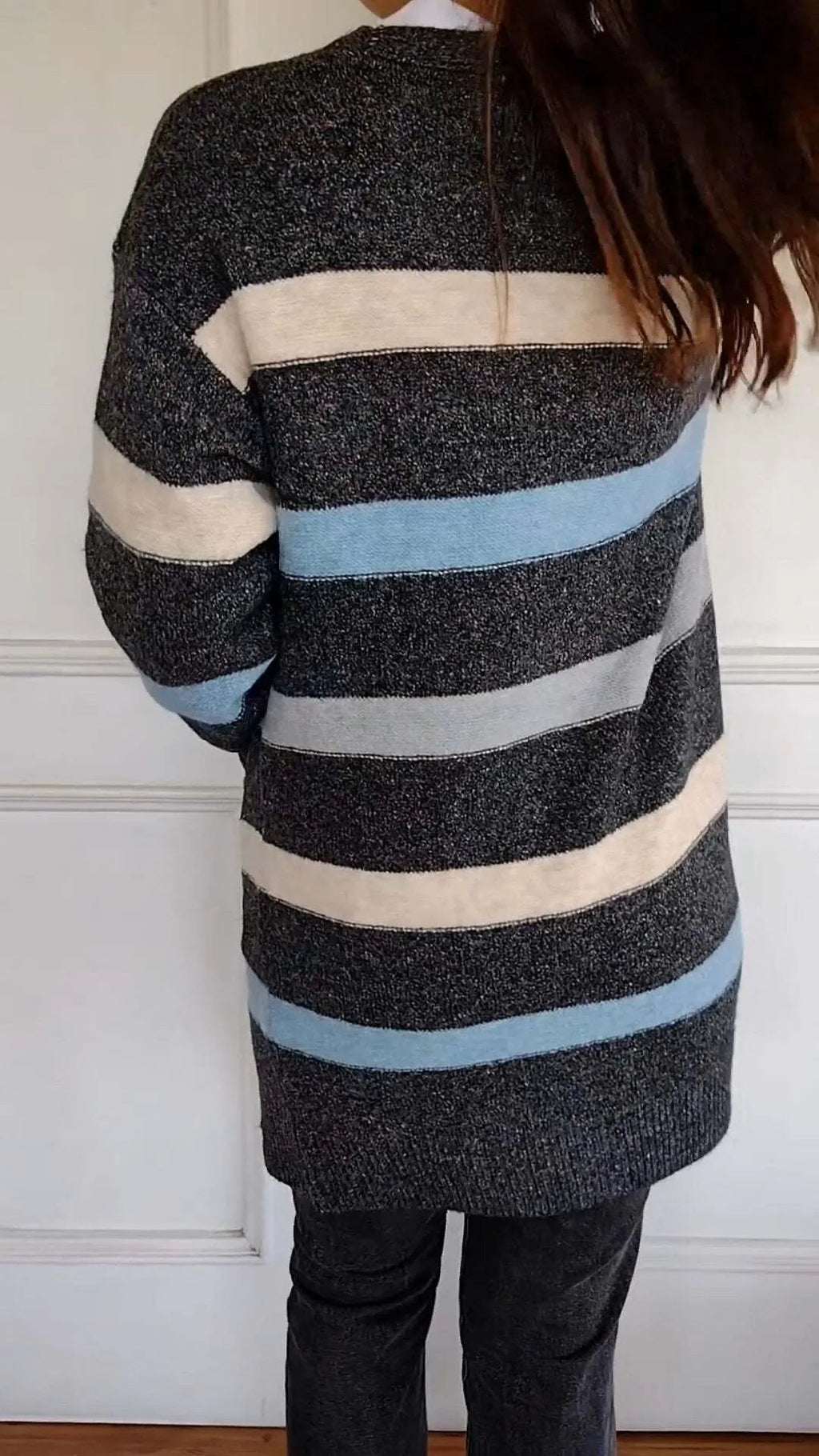 Striped Knitted Long Cardigan