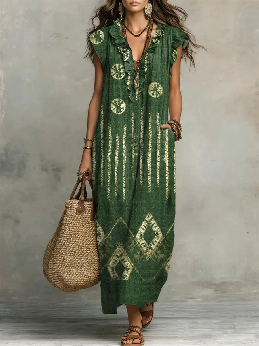 Women's Ruffled Geometry Print Casual Dress