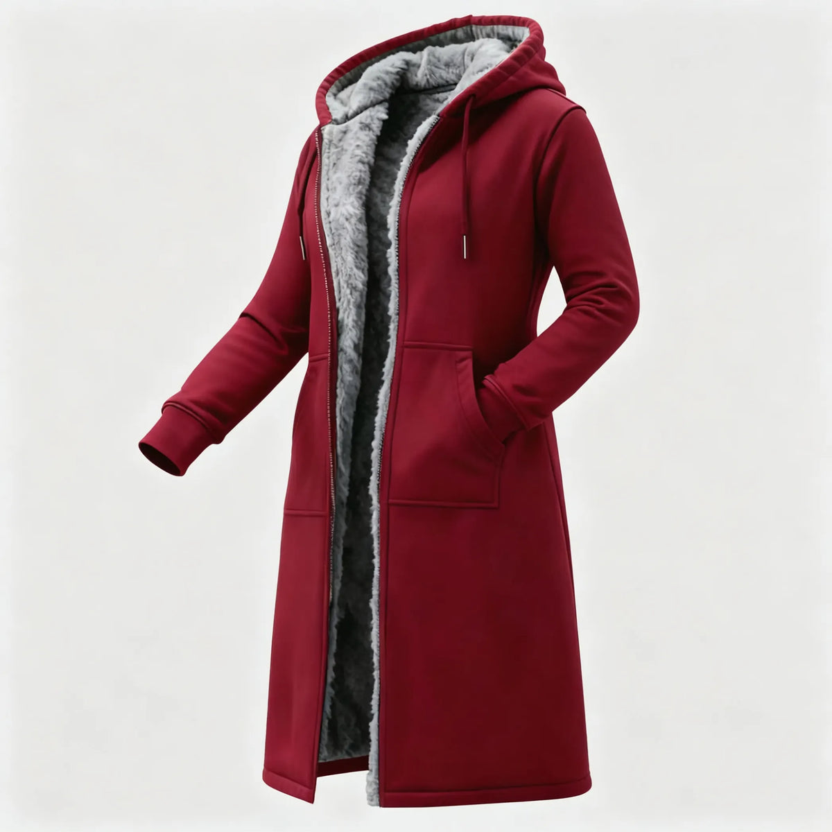 Women's Vintage Fleece Pocket Full Zip Long Sleeve Hoodie Long Coat