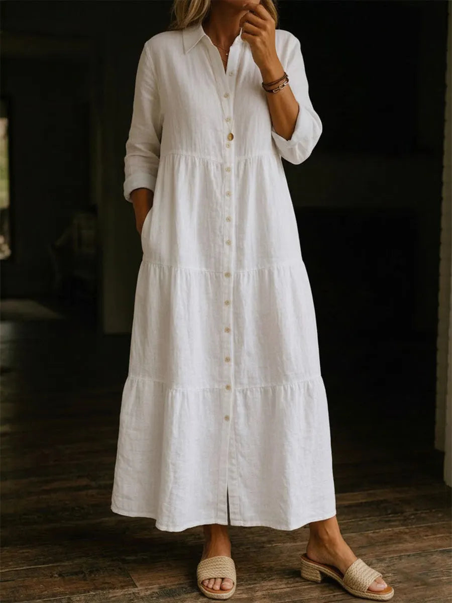 Women's Solid Color Casual Cotton Linen Long Dress