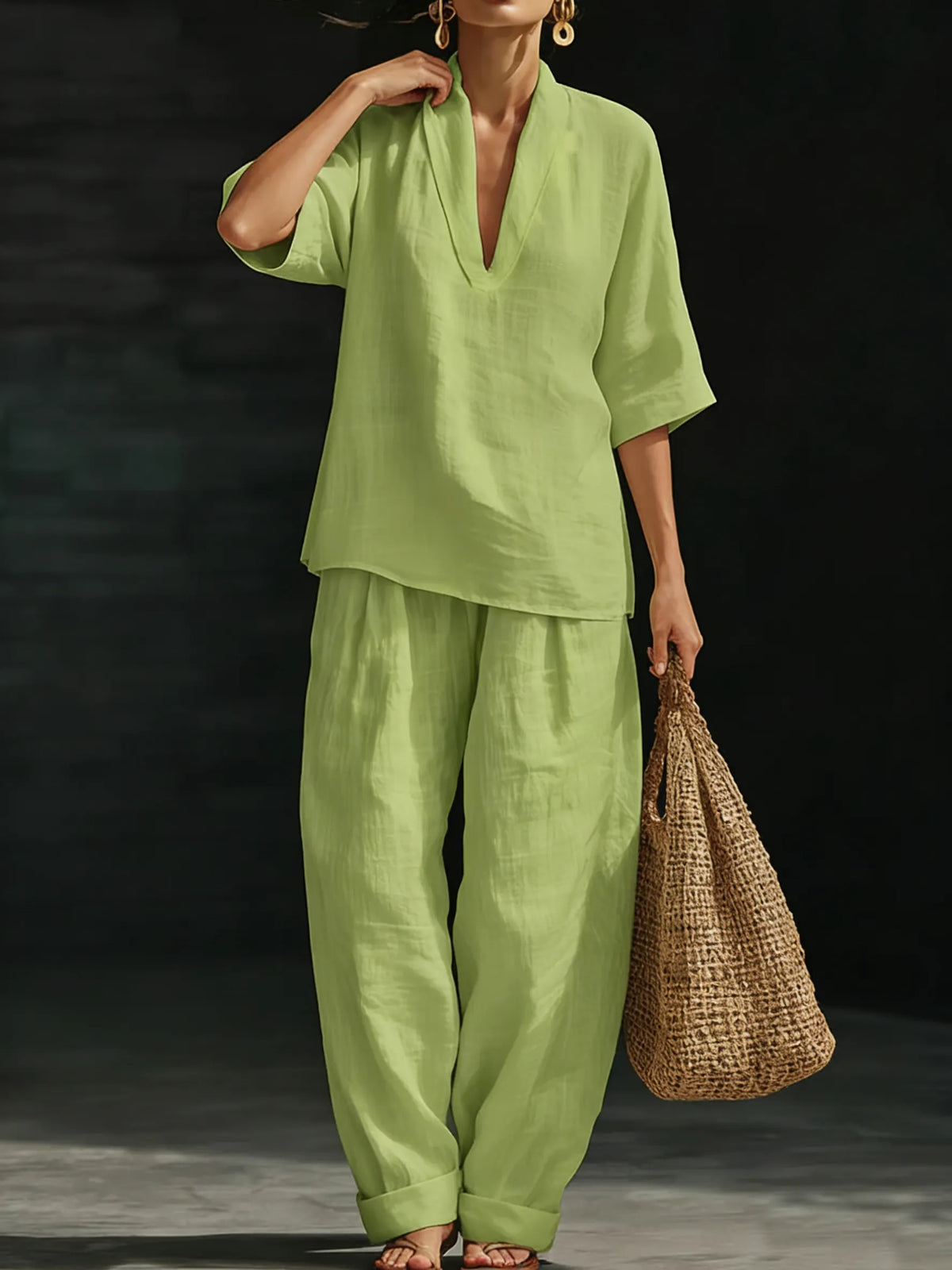 Casual And Cozy Minimalist Linen Two-piece Set