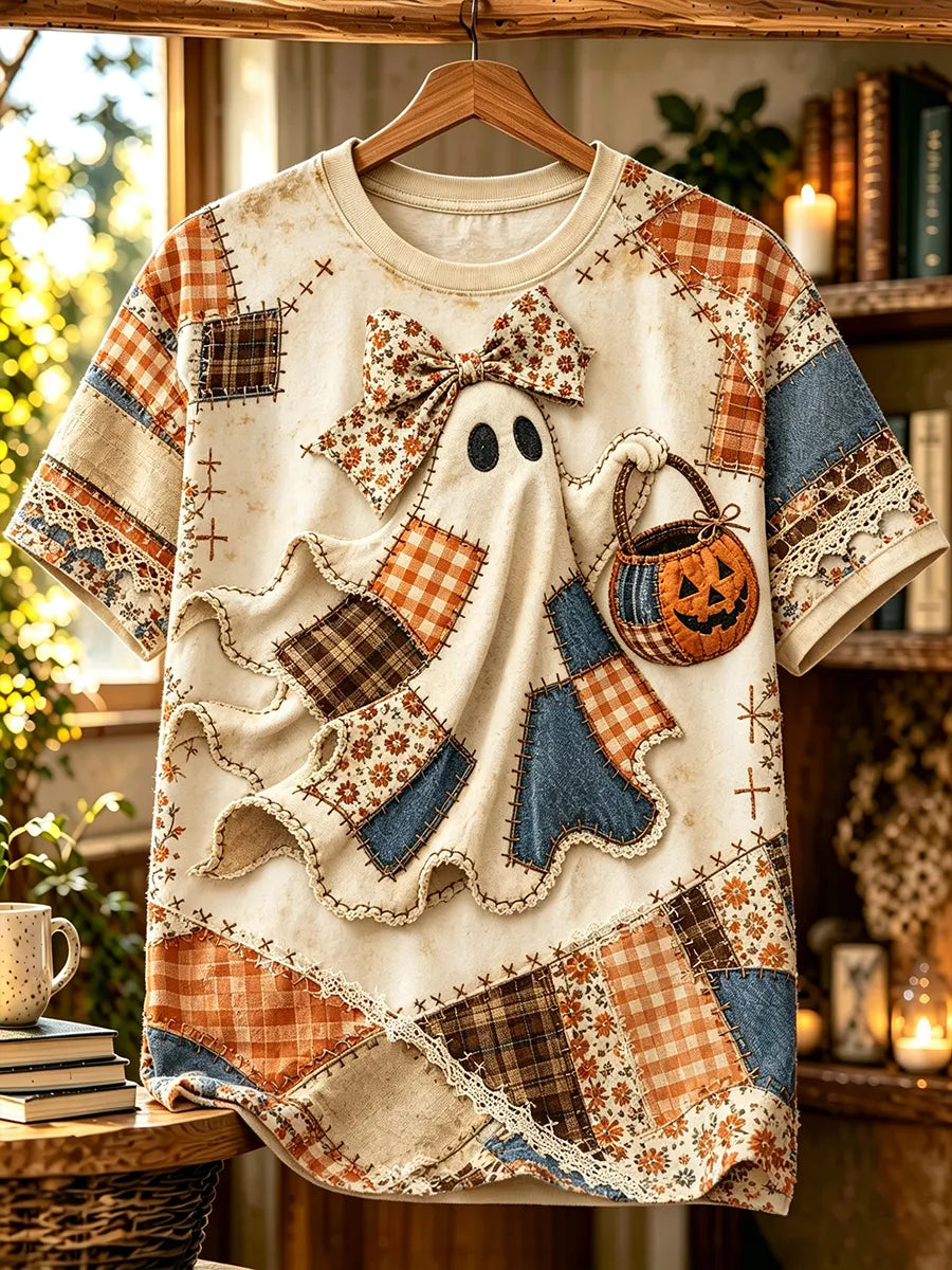 Cute Halloween Pink Ghost Pattern T-Shirt | Whimsical Spooky Season Graphic Tee