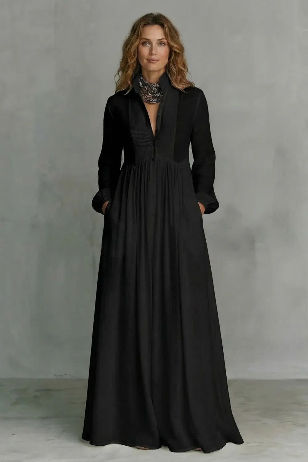 Timeless minimalism – Mao collar maxi dress