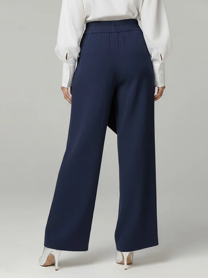 Women's Solid Color Elastic Waist Casual Loose Linen Wide-leg Pants