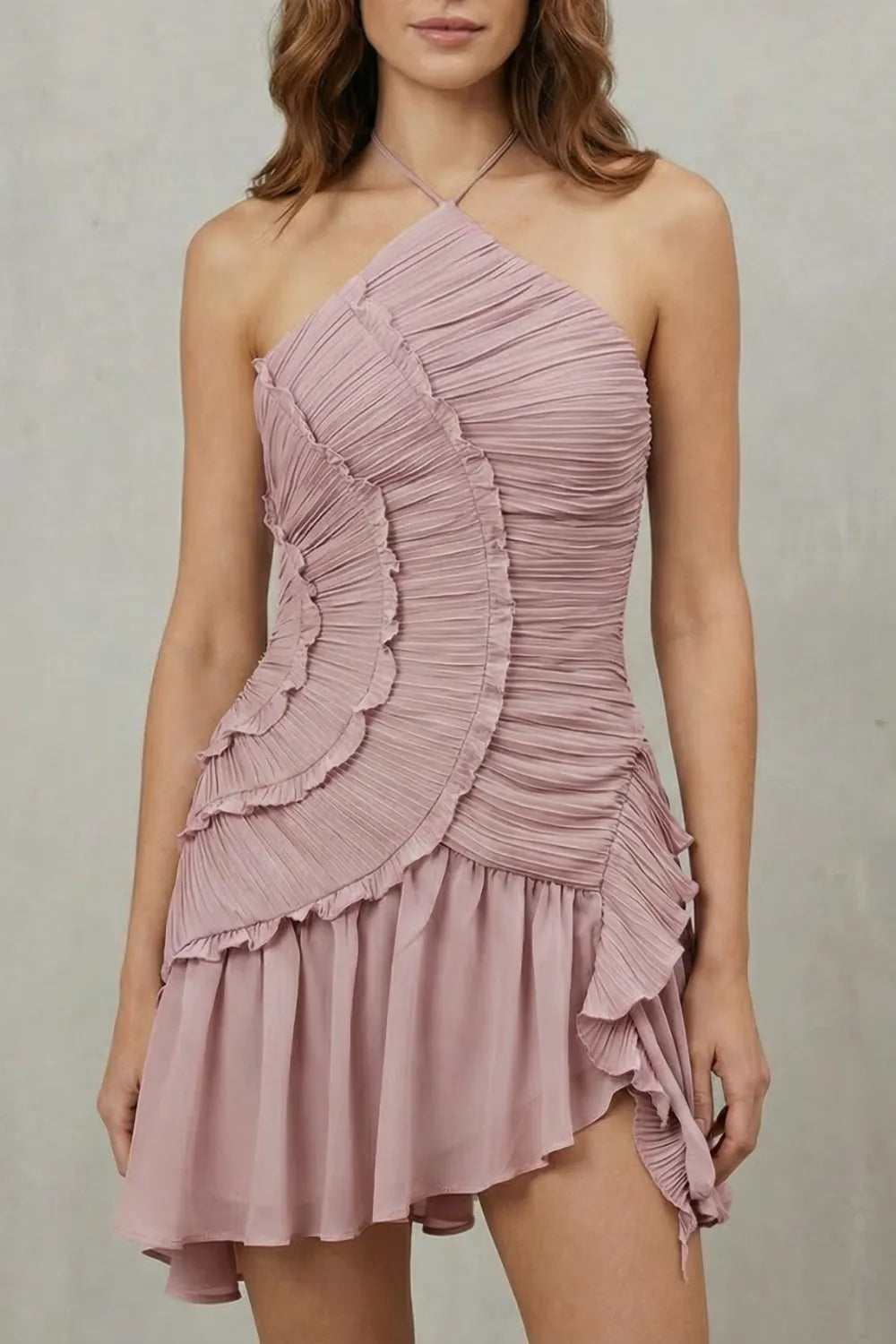 Asymmetric ruffle elegance – Mini dress