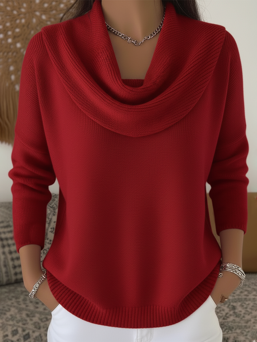 Women's Soft and Elegant Solid Color Ruffled Collar Sweater Top
