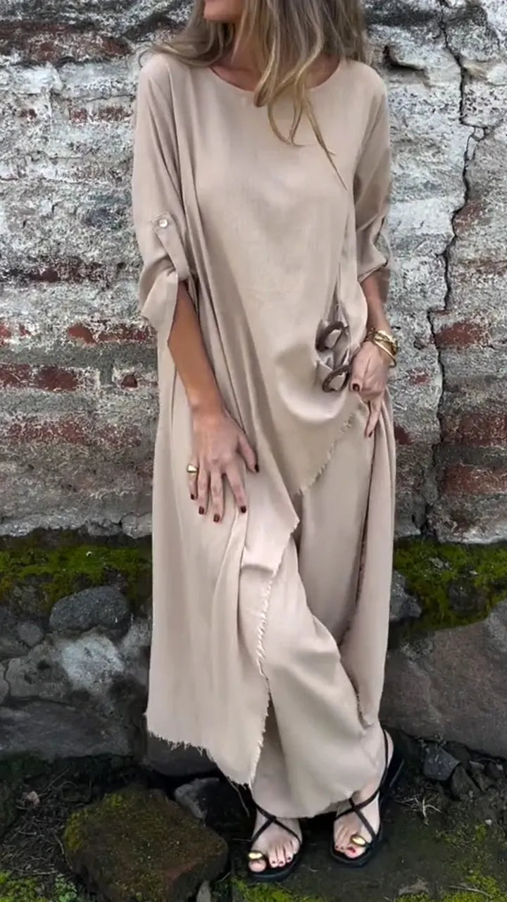 Women Round Neck Irregular Long Top+ Pants Loose Casual Suit