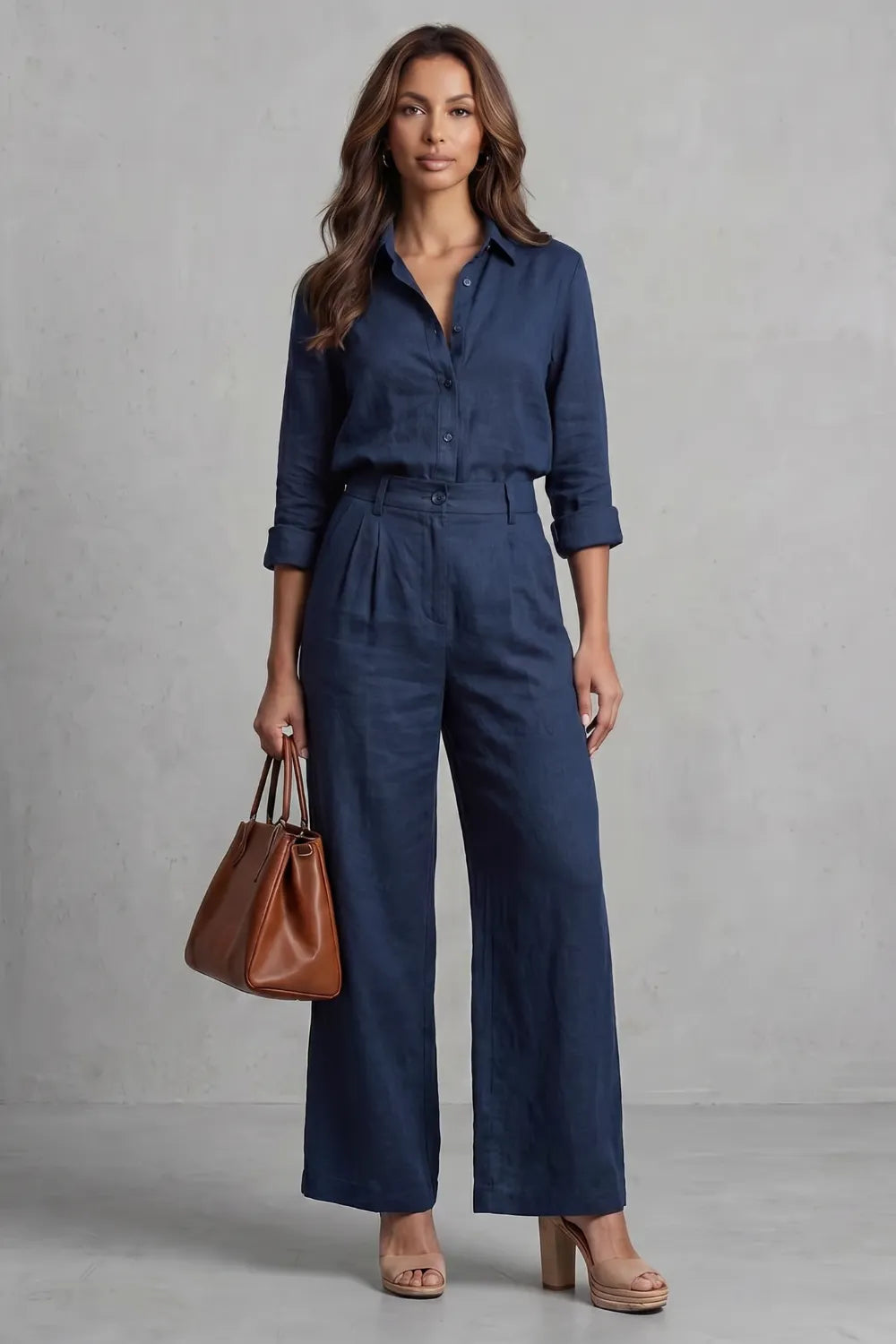 Soft linen finish – Wide-leg co-ord set