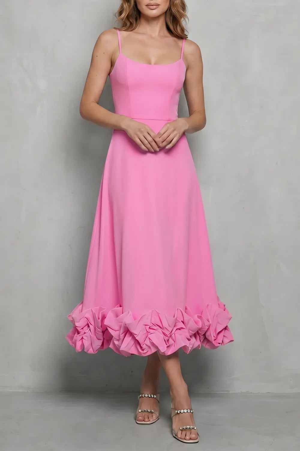 Romantic ruffle hem – Sleeveless midi dress