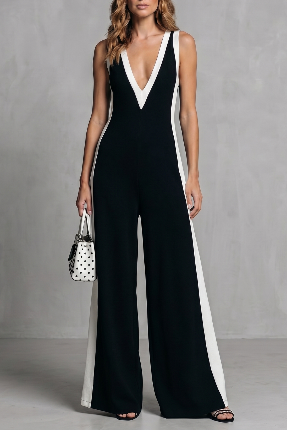 Striking contrast design – Wide-leg jumpsuit