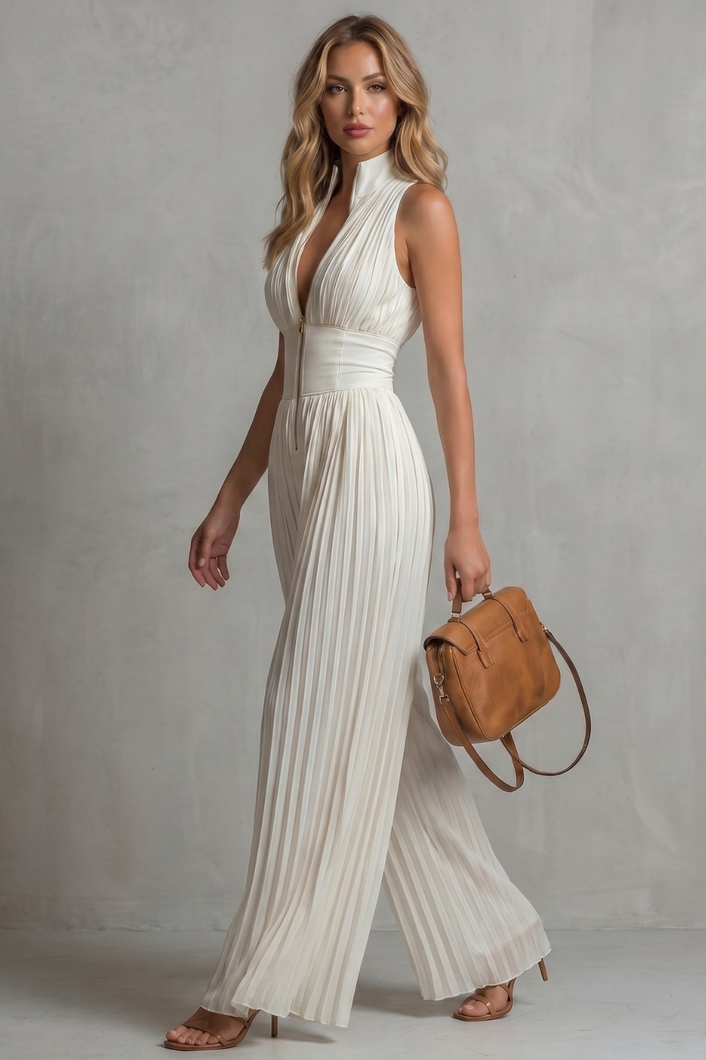 Pleated halter elegance – Wide-leg jumpsuit