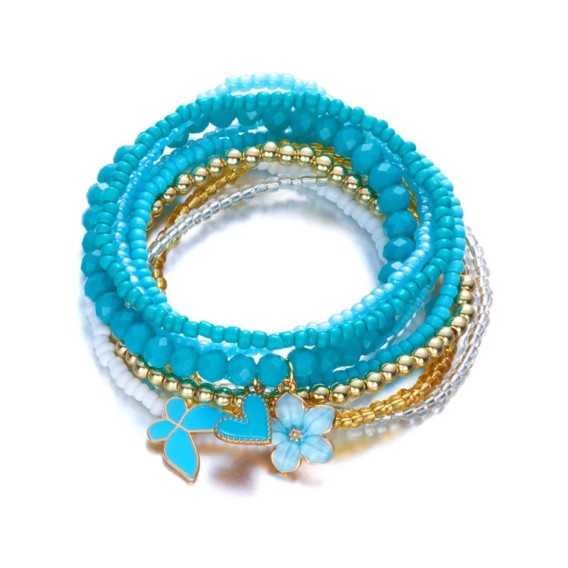 Bohemian 9-piece Butterfly, Flower And Heart Beaded Bracelet