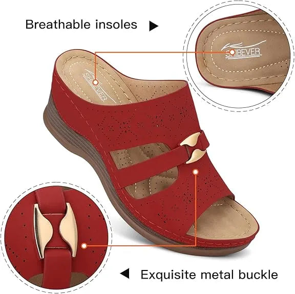 SHIBEVER Wedge Sandals for Women Hollow Out Slip On Platform Wedge Sandals Summer Casual Walking Shoes