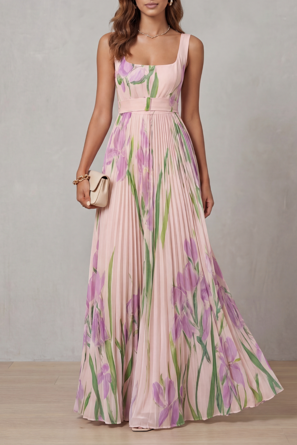 Watercolor floral – Pleated maxi dress