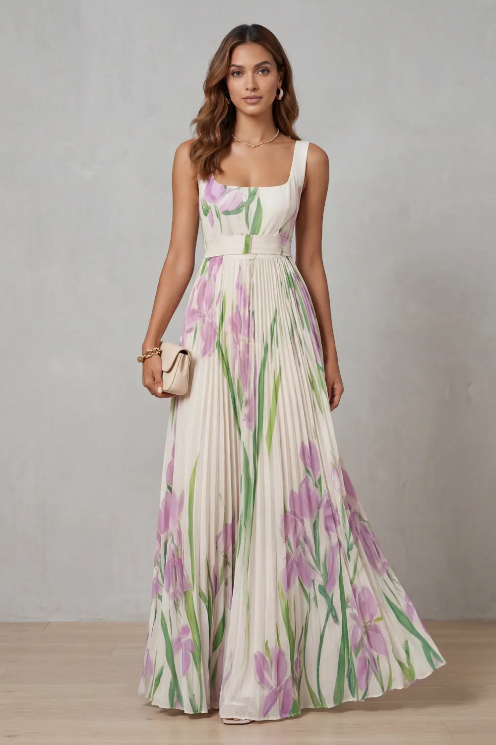 Watercolor floral – Pleated maxi dress