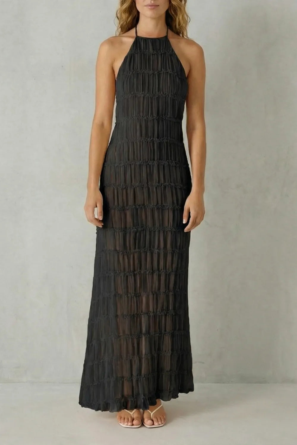 Modern texture – Women’s Backless Sculpted Texture Maxi Dress