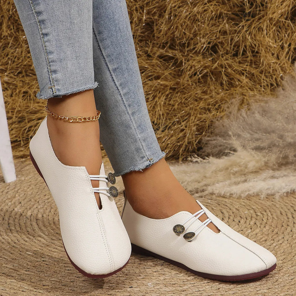 Women's Elegant soft sole round toe buckle decoration Flat Shoes