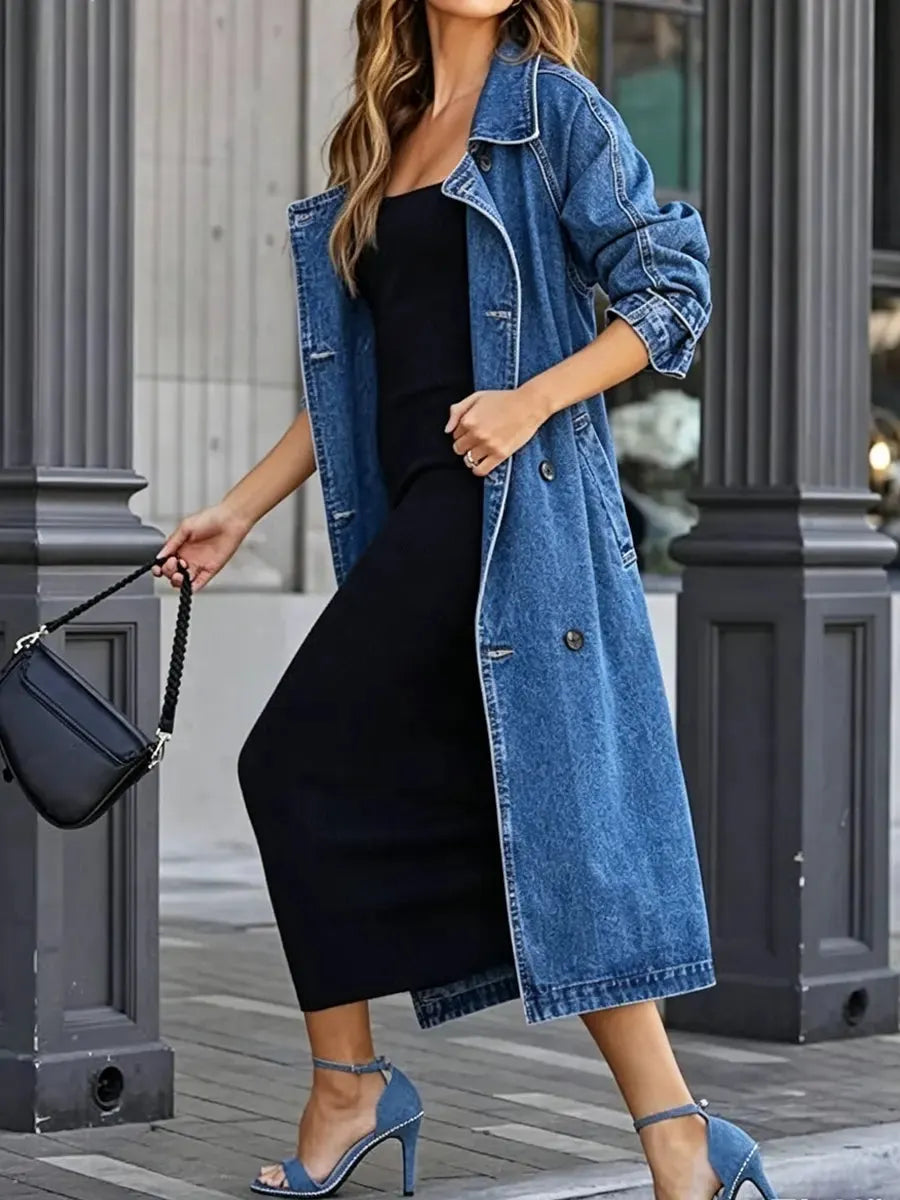 Retro Chic Art Casual Lapel Button Stylish Long Sleeve Denim Long Coat