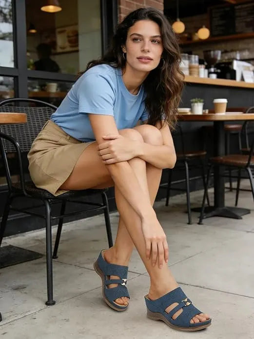 SHIBEVER Wedge Sandals for Women Hollow Out Slip On Platform Wedge Sandals Summer Casual Walking Shoes