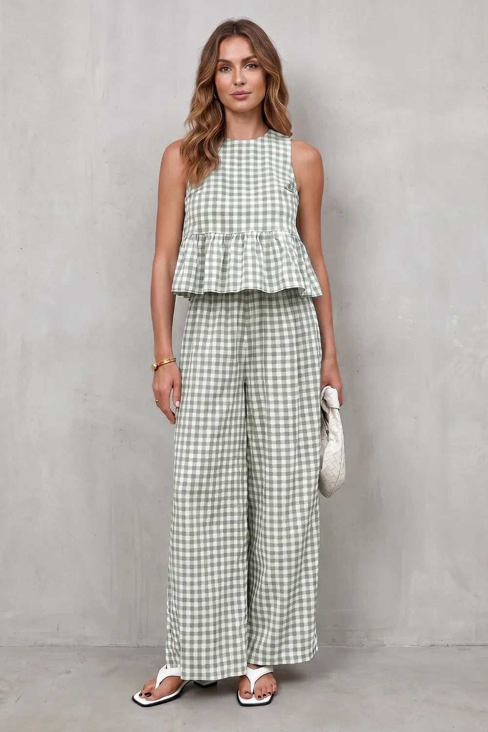 Charming gingham pattern – Two-piece trouser set