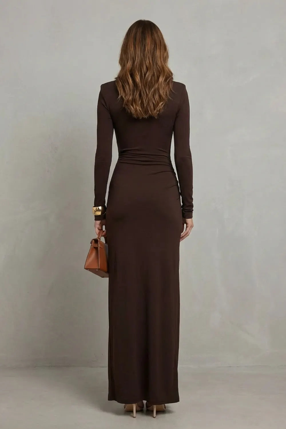Draped Waist High-Slit Dress – Sophisticated Evening Glamour