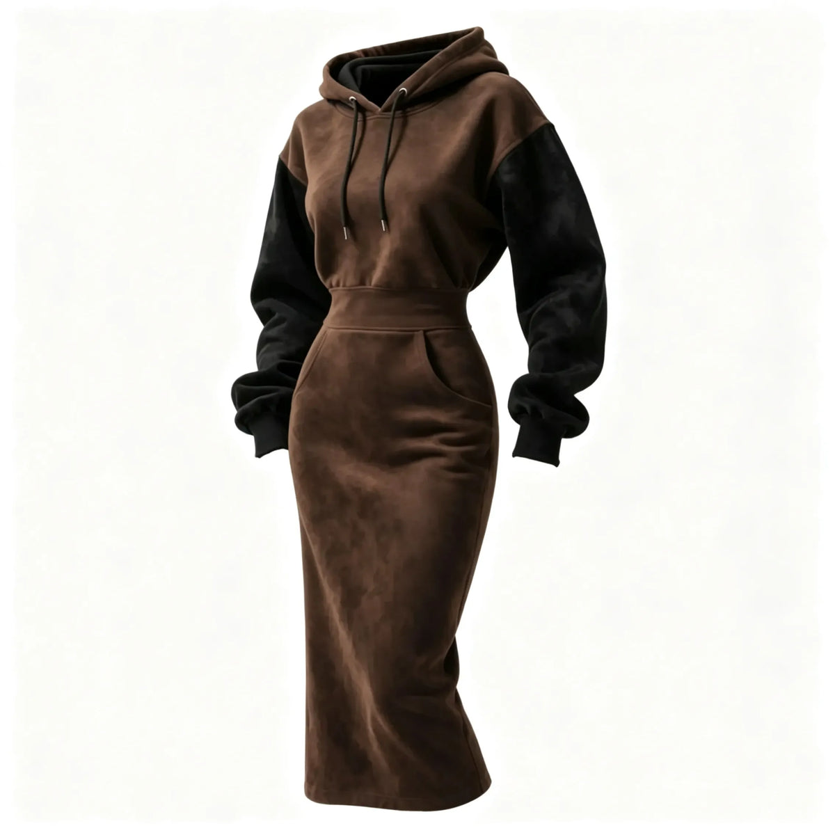 Women's Vintage Western Suede Hooded Long High Waist Hooded Dress