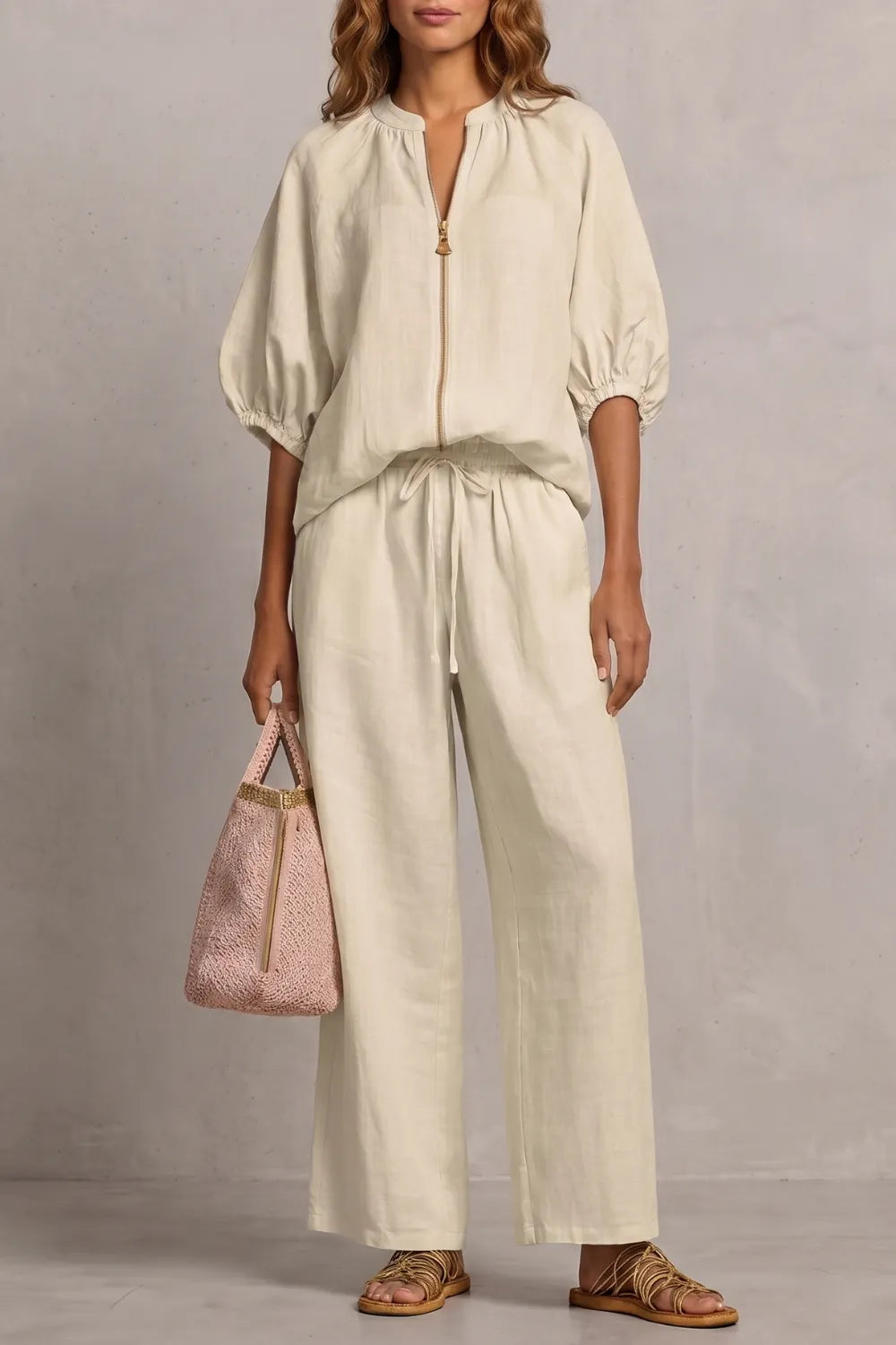 Relaxed zip-front comfort – Trouser set