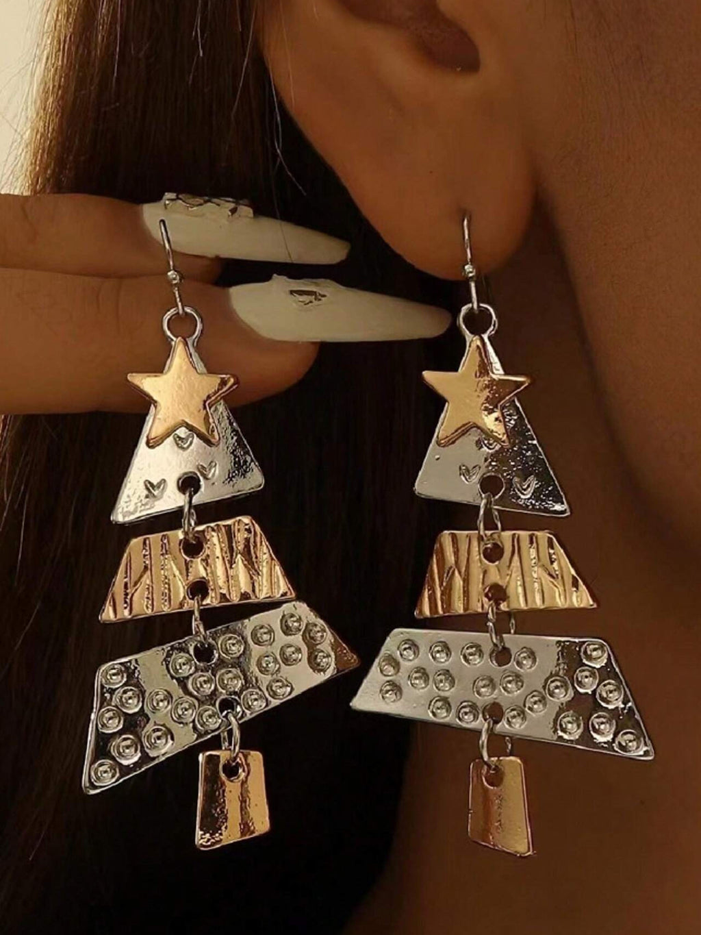 Women's Party Carnival Metal Christmas Tree Long Earrings