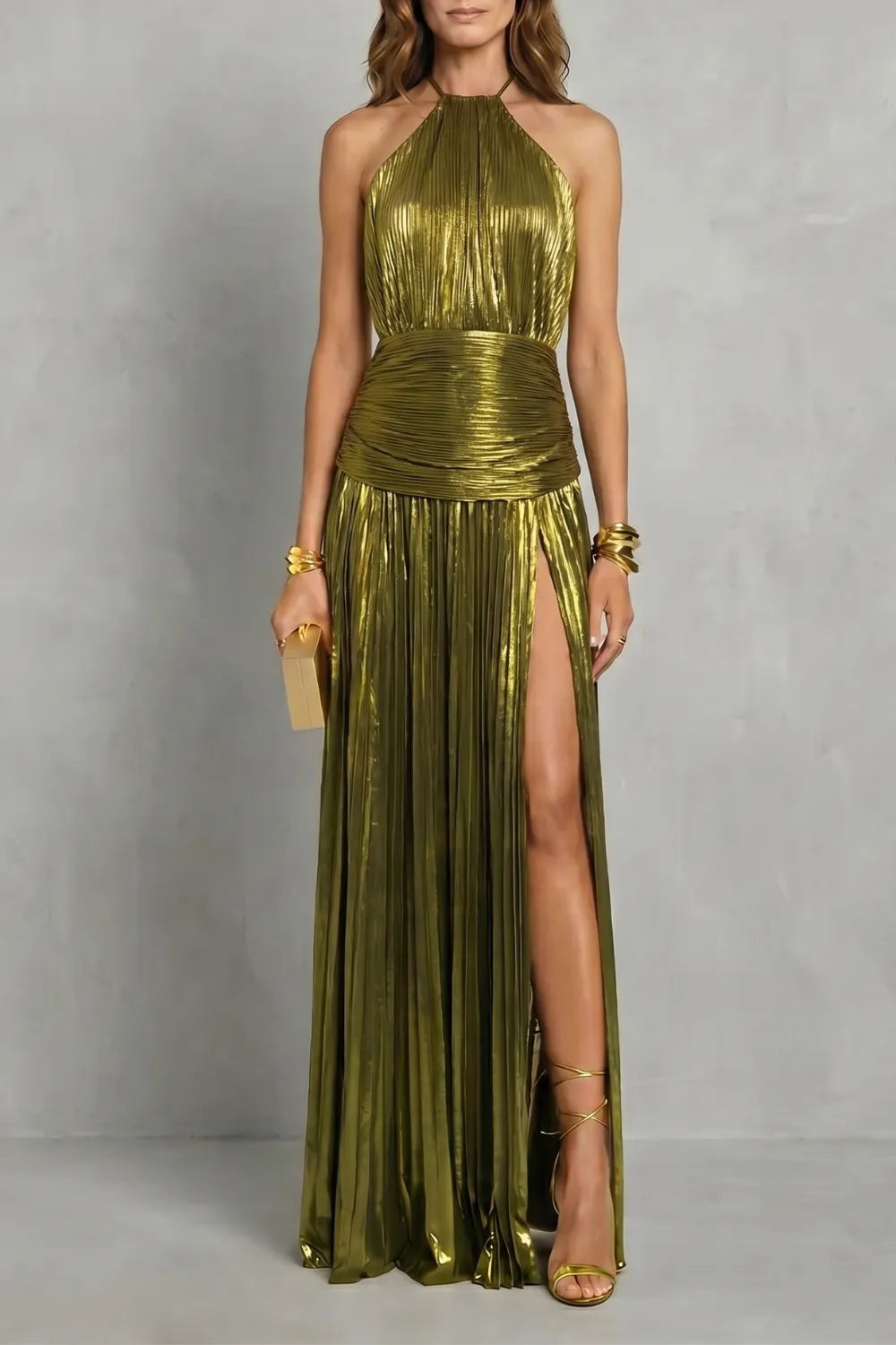 Metallic draped elegance – Maxi dress
