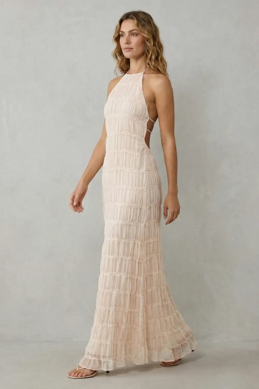 Modern texture – Women’s Backless Sculpted Texture Maxi Dress