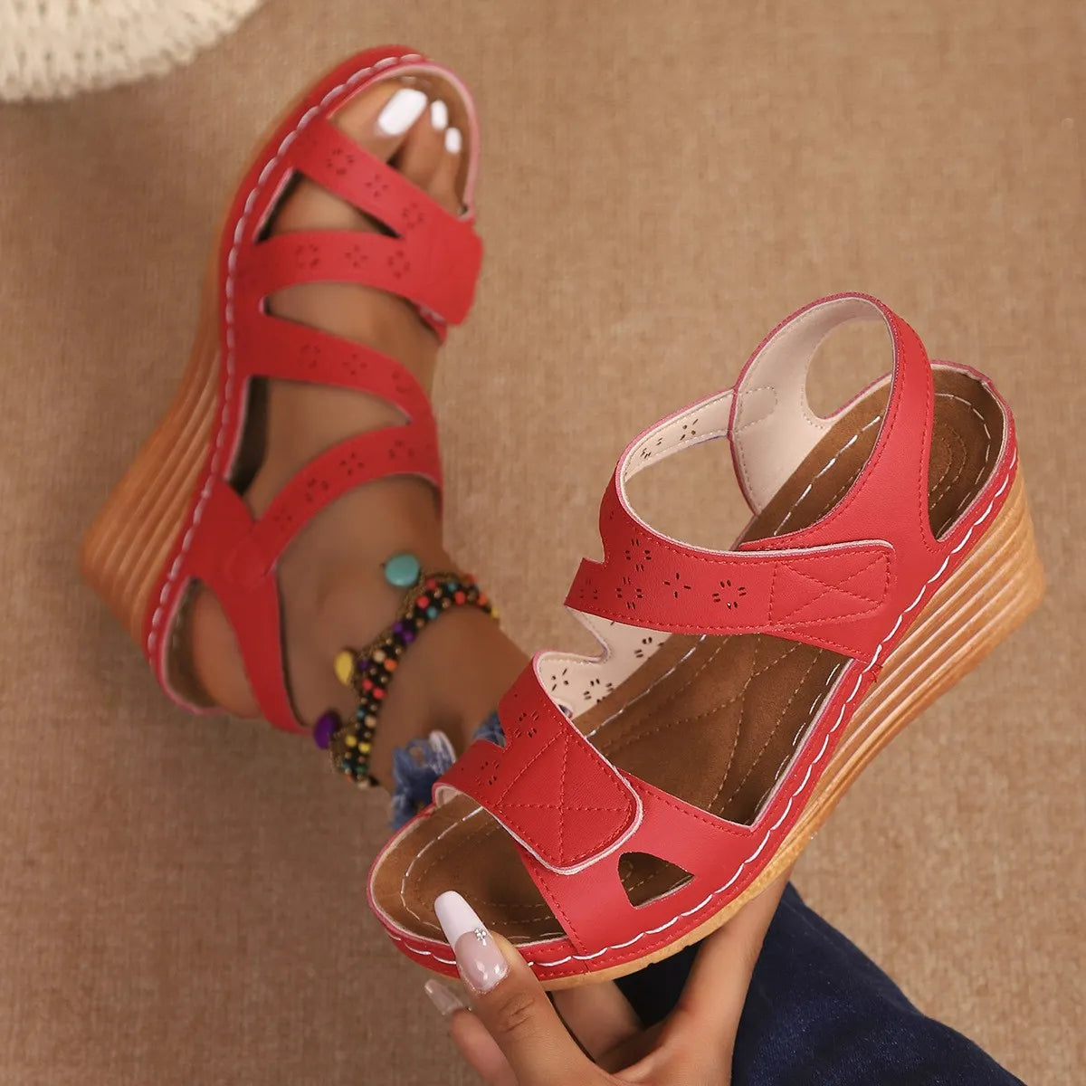 Women's Summer Solid Color Plus Size Thick Sole Sandals