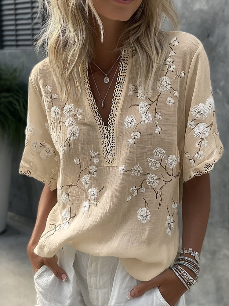 Women's Vintage Japanese Plum Blossom Short Sleeve Casual T-shirt
