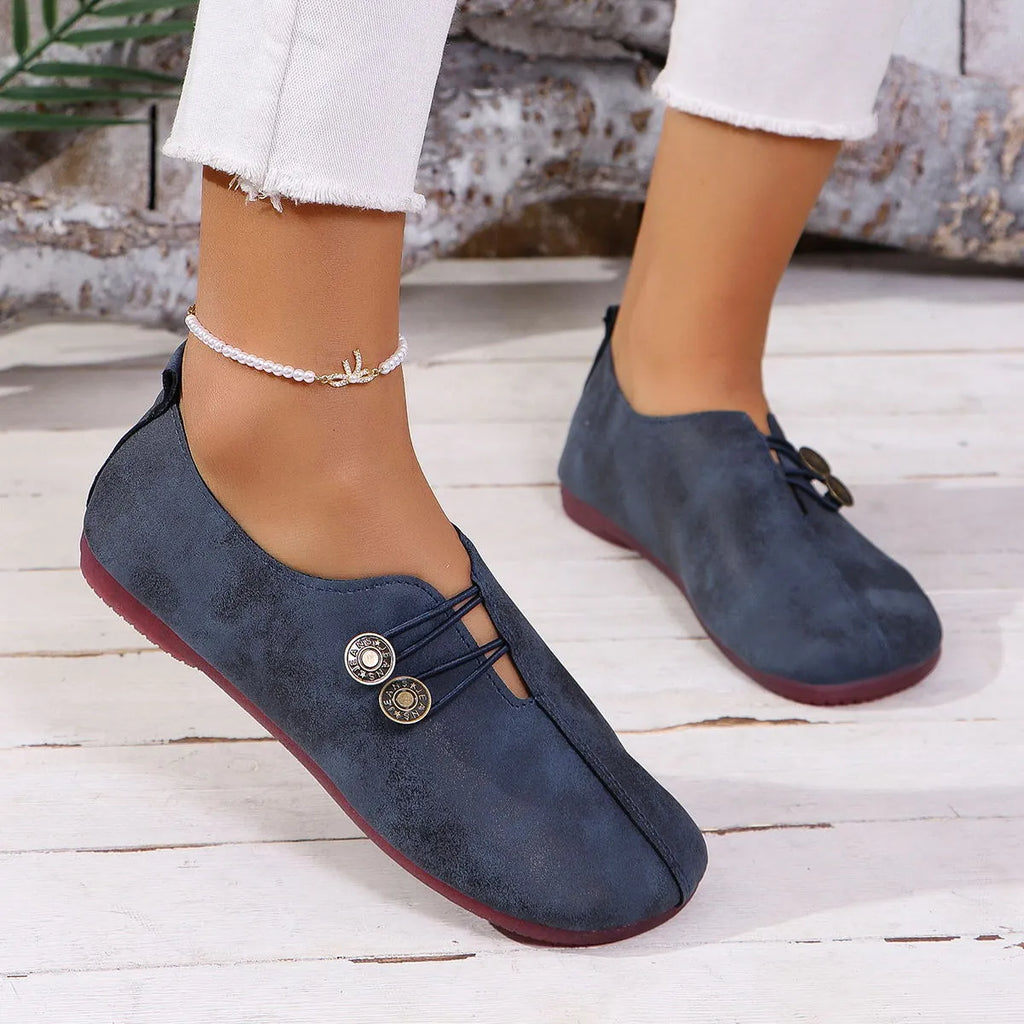 Women's Elegant soft sole round toe buckle decoration Flat Shoes
