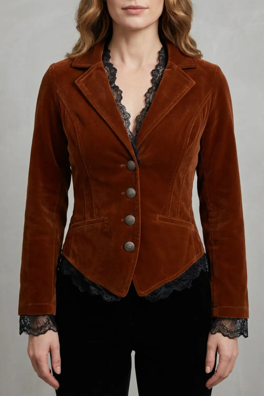 Tailored lace accent – Velvet blazer