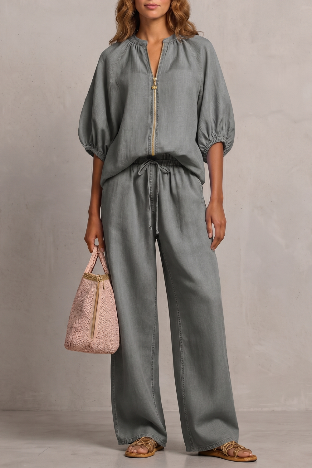Relaxed zip-front comfort – Trouser set