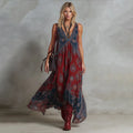 Retro Ethnic-inspired Bohemian Print Chiffon Sleeveless Maxi Dress