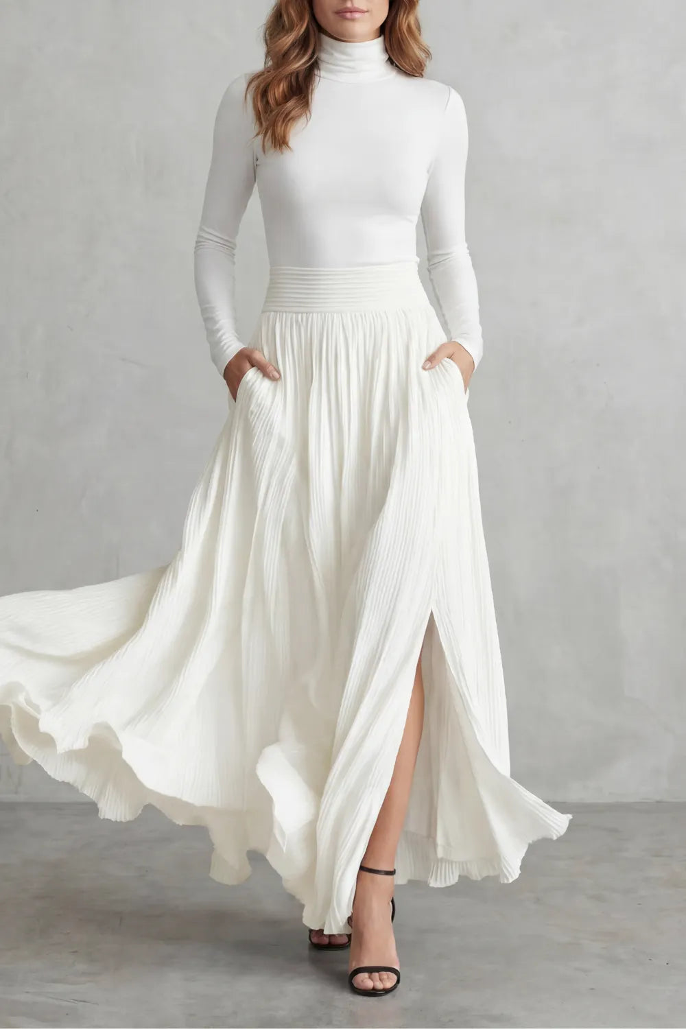 Pleated flow silhouette – Two-piece turtleneck set
