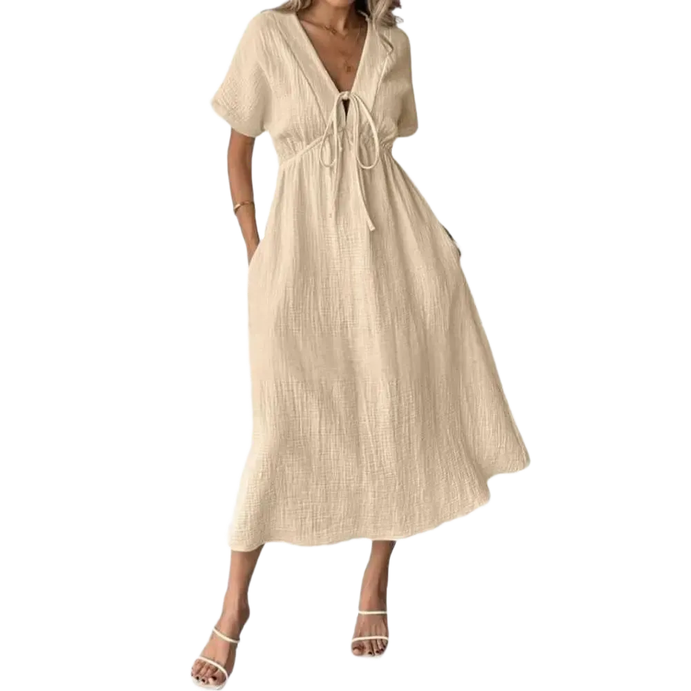 🔥Women's Summer Solid Color V-Neck Cotton Dress