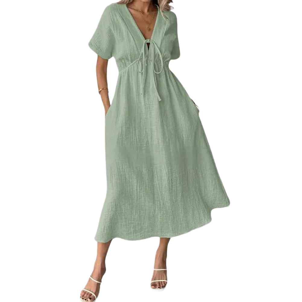 🔥Women's Summer Solid Color V-Neck Cotton Dress