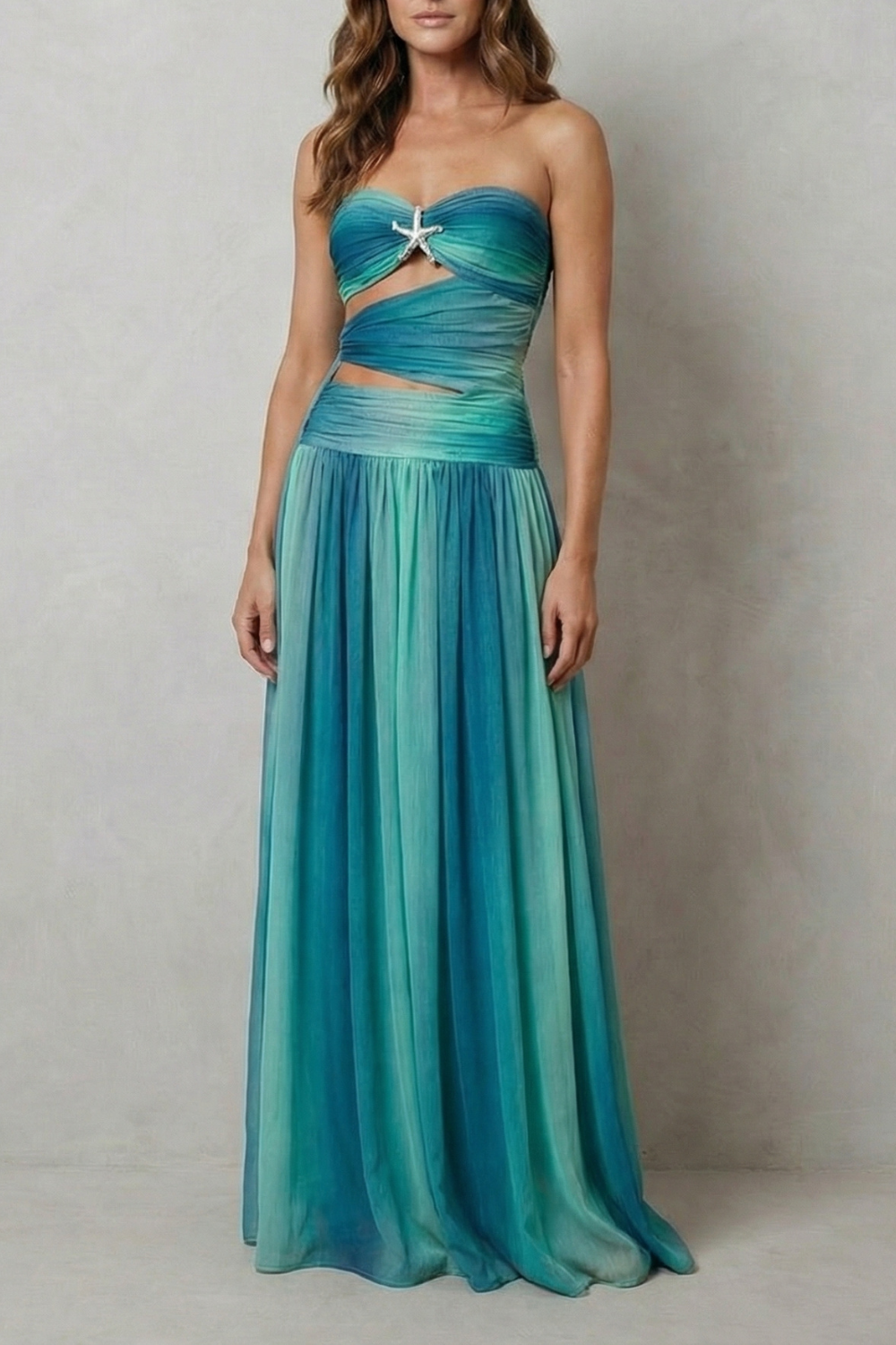 Sunset ombré allure – Strapless maxi dress