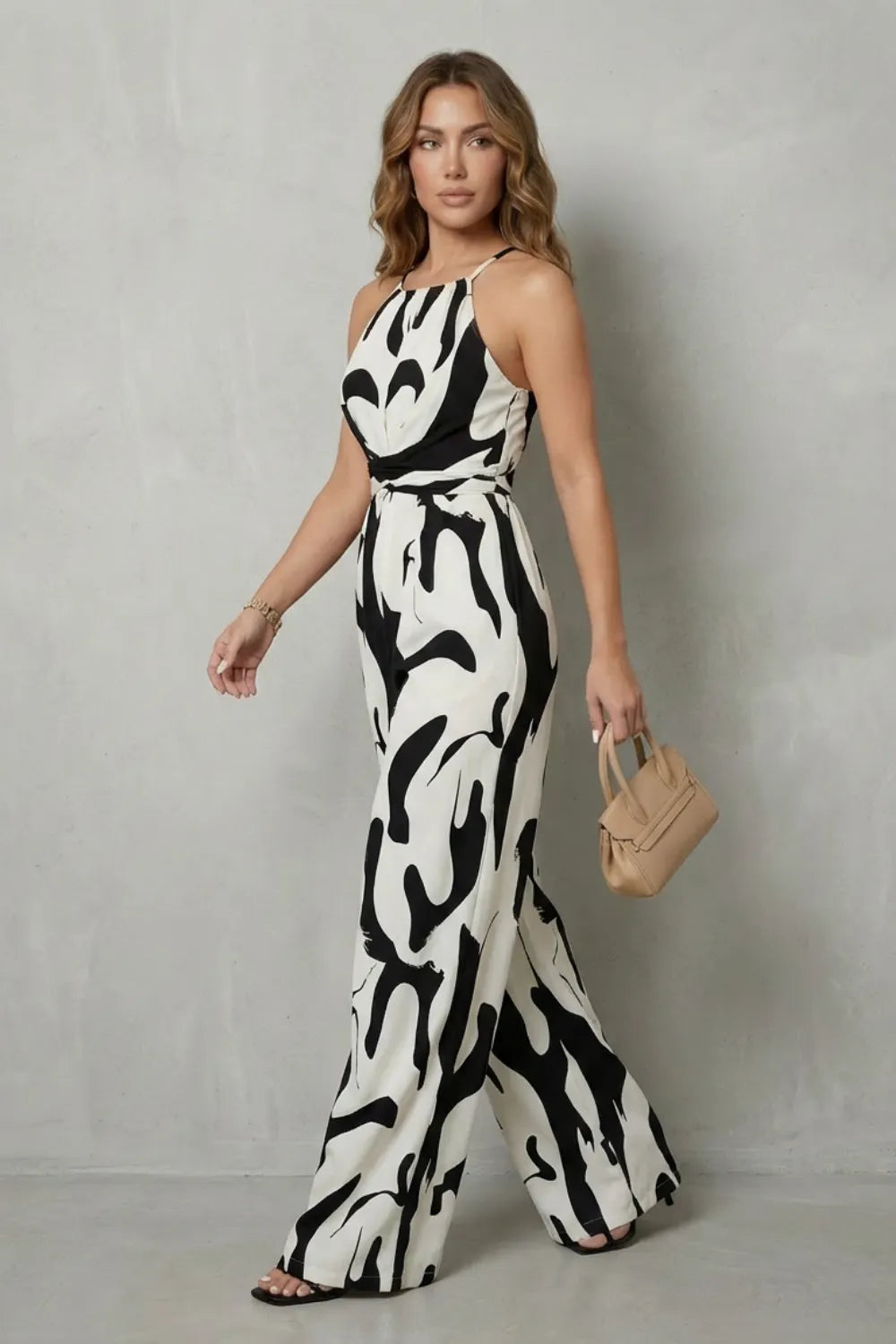 Abstract print halter – Wide-leg jumpsuit