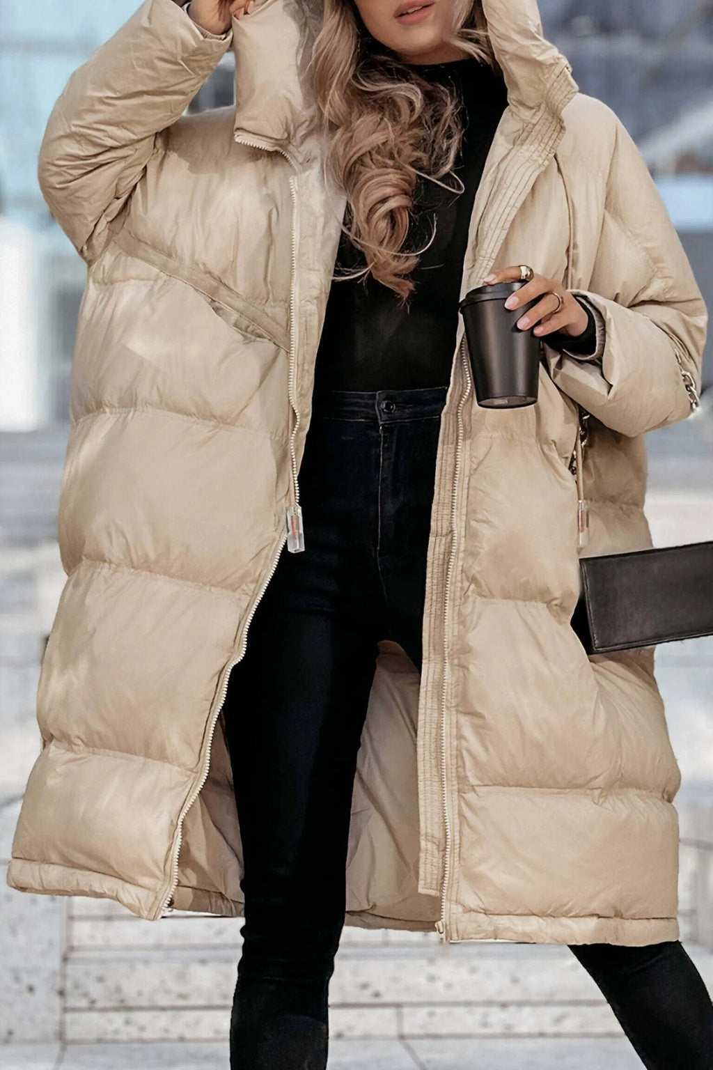 Women's Hooded Long Sleeve Mid-length Cotton Coat