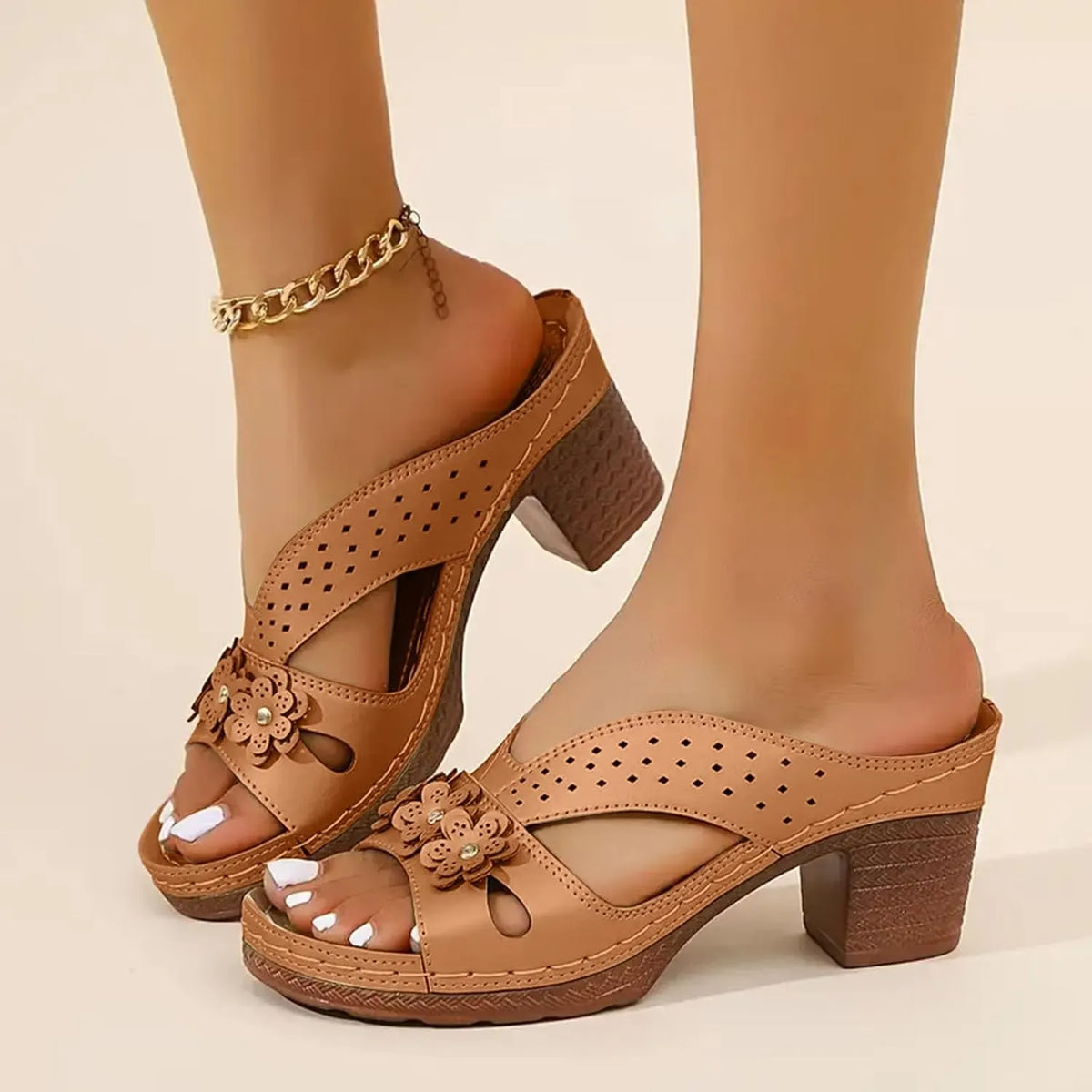 NEW ARRIVAL 70% OFF - Orthopedic Chunky Flowers High Heel Sandals - BUY 2 FREE SHIPPING